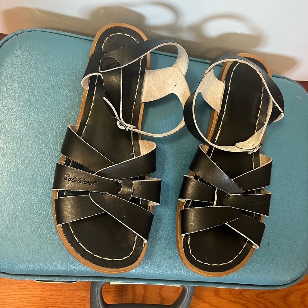 Salt Water by Hoy Black Leather Sandals
